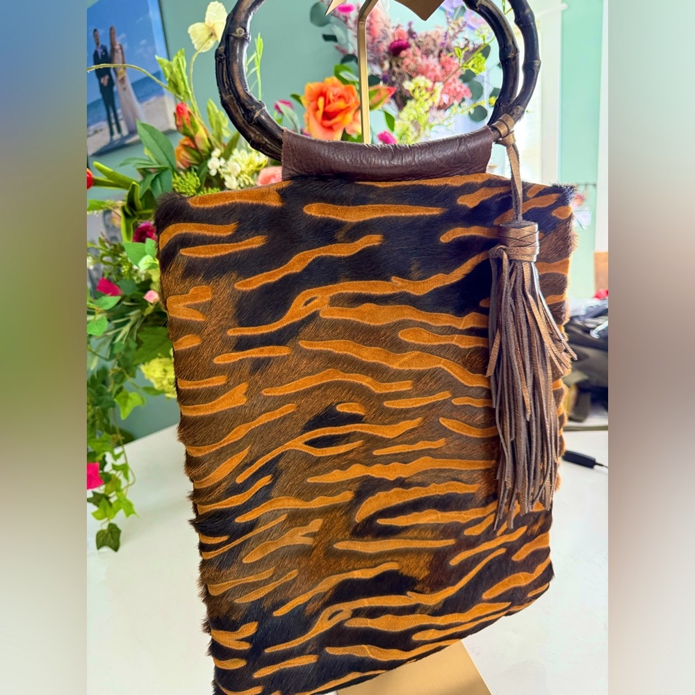 Whiskey Lee Leather Handmade Bag with Bamboo handles